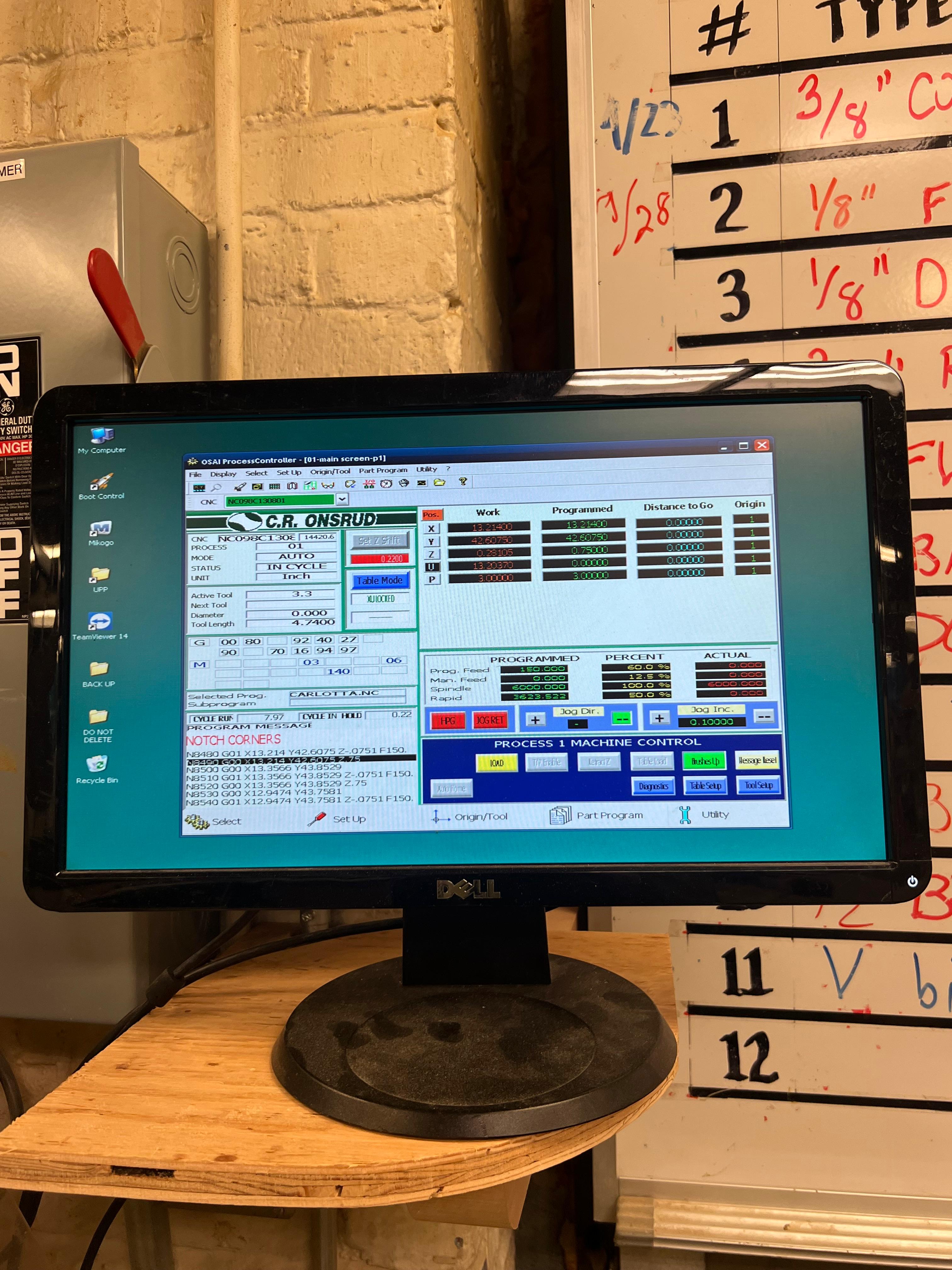 CNC milling setup screen in the lab